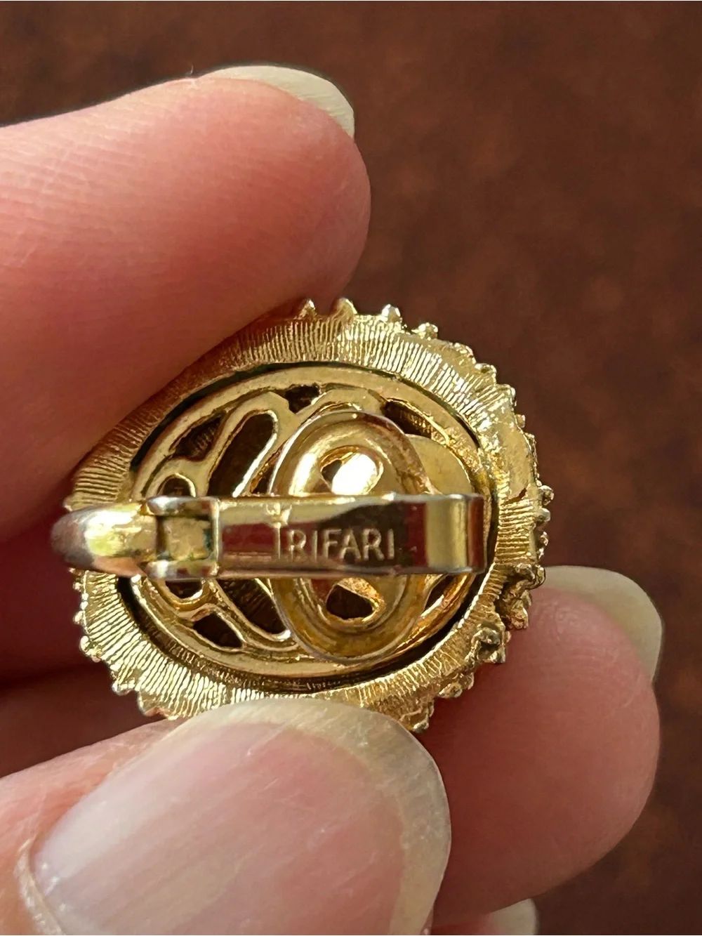 2 pairs of #CrownTrifari Clip-on Earrings. Gold-Tone Ribbed Domes and Florals.